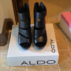 ALDO Black Leather Wedges